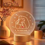 Personalisierte Herz Bär Familie Acryl LED-Nachtlicht mit hölzernen Basis und Text Home Decor Geburtstag Muttertag Vatertag Geschenk für Mama Papa Familie