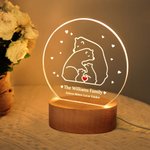 Personalisierte Herz Bär Familie Acryl LED-Nachtlicht mit hölzernen Basis und Text Home Decor Geburtstag Muttertag Vatertag Geschenk für Mama Papa Familie
