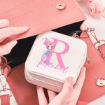Personalizado de dibujos animados de fantasía princesa sirena inicial de la PU de cuero caja de joyería con el nombre de espejo de viaje accesorio de regalo para las hijas Besties niñas