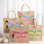 Bolsa de yute grande con nombre y número para regalo de cumpleaños del Día de la Madre personalizada para mamá beisbolista amante de los helados