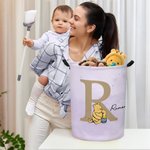 Personalized Classic Winnie the Pooh Initial Waterproof Laundry Storage Basket with Name and Handle Children's Day Birthday Gift for Kids