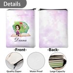 Personalized Watercolour Cartoon Reading Girl Birth Flower Book Sleeve Protector with Name and Front Pocket Birthday Gift for Book Lovers