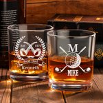 Personalizado grabado Golf Nombre Inicial Old Fashioned vasos de whisky a juego decantador de vidrio Cumpleaños Boda Aniversario de regalo para los hombres
