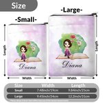 Personalized Watercolour Cartoon Reading Girl Birth Flower Book Sleeve Protector with Name and Front Pocket Birthday Gift for Book Lovers