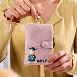 Personalized Graduation Bear 3D Bubble Name PU Leather Wallet with Card Slots and Wrist Strap Birthday Graduation Gift for Class of 2025 Graduates