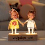Gepersonaliseerd kinderfoto's Beste vrienden voor altijd LED-nachtlampje met houten basis Home Decor Vriendschap Verjaardagscadeau voor jongens meisjes
