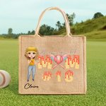 Bolsa de yute grande con nombre y número para regalo de cumpleaños del Día de la Madre personalizada para mamá beisbolista amante de los helados