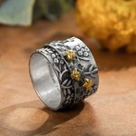Anello girevole personalizzato con ape e fiori floreali a banda larga per meditazione ansia e stress regalo ideale per donne