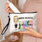 Sac cosmétique personnalisé avec nom et dragonne pour la journée des enseignants Cadeau d'appréciation pour la journée des enseignants