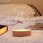 Personalisierte Herz Bär Familie Acryl LED-Nachtlicht mit hölzernen Basis und Text Home Decor Geburtstag Muttertag Vatertag Geschenk für Mama Papa Familie
