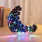 Personalized Moon Stars Mirror Acrylic Color Changing LED Light with 1-8 Names Home Decor Birthday Mother's Day Gift for Family Kids