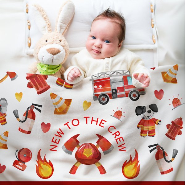 Personalised Cartoon Firefighting Theme FireLorry Fire Extinguisher Soft Throw Blanket with Name Birthday Children's Day Baby Shower Gift for Kids