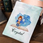 Personalisierte Aquarell Blumenmotiv Buchhülle mit Cartoon Figur Namen Reißverschluss Vordertasche Leseaccessoires Geburtstag Geschenk für Bücherwurm