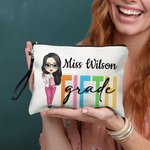 Sac cosmétique personnalisé avec nom et dragonne pour la journée des enseignants Cadeau d'appréciation pour la journée des enseignants