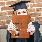 Personalised Cartoon Graduation Bear 3D Bubble Name A5 Leather Notebook Cover with Storage Pocket Birthday Graduation Gift for Class of 2025 Graduates