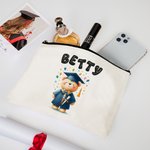Personalized Cute Graduation Bear Cosmetic Bag with Bubble Name and Wristlet Strap Graduation Keepsake Birthday Gift for Graduates