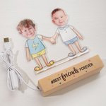 Gepersonaliseerd kinderfoto's Beste vrienden voor altijd LED-nachtlampje met houten basis Home Decor Vriendschap Verjaardagscadeau voor jongens meisjes