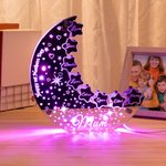 Personalized Moon Stars Mirror Acrylic Color Changing LED Light with 1-8 Names Home Decor Birthday Mother's Day Gift for Family Kids