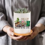 Personalized Know All the Dirt Floral Name Ceramic Planter Pot with Hole Drainage and Wooden Base Home Decor Mother's Day Gift for Mom Grandma