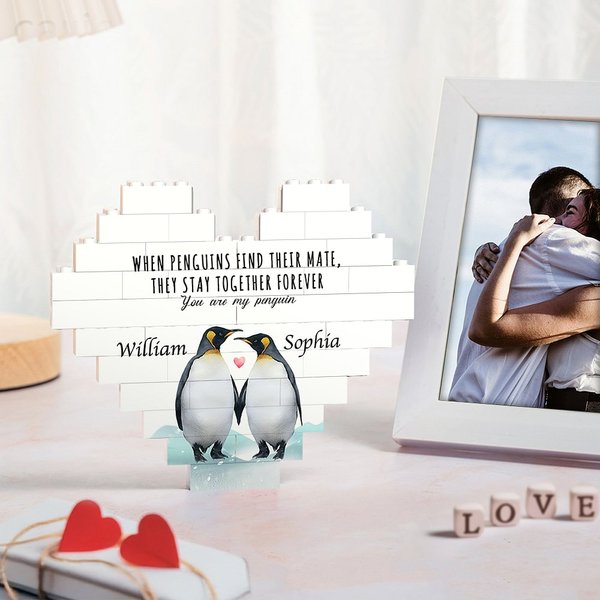 Personalizzato You're My Penguin Puzzle di mattoncini da costruzione a forma di cuore Regalo di San Valentino per l'anniversario della coppia