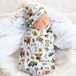 Cadeau de naissance personnalisé pour nouveau-né, bonnet de bonnet doux, chapeau de vache des Highlands, couverture en Minky avec nom