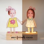 Gepersonaliseerd kinderfoto's Beste vrienden voor altijd LED-nachtlampje met houten basis Home Decor Vriendschap Verjaardagscadeau voor jongens meisjes