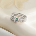 Personalized 1-8 Birthstones Ring with Engraved Name Dainty Women Jewelry Birthday Mother's Day Gift for Mom Grandma