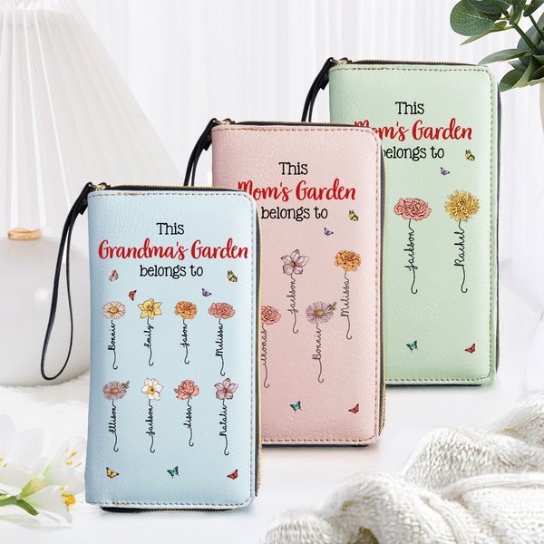 Cartera de pulsera de piel personalizada con múltiples compartimentos y 1-12 nombres Día de la Madre Cumpleaños Regalo para Mamá Abuela