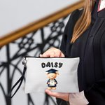 Personalized Cute Graduation Bear Cosmetic Bag with Bubble Name and Wristlet Strap Graduation Keepsake Birthday Gift for Graduates