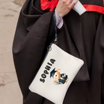 Personalized Cute Graduation Bear Cosmetic Bag with Bubble Name and Wristlet Strap Graduation Keepsake Birthday Gift for Graduates