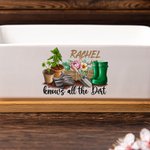Personalized Know All the Dirt Floral Name Ceramic Planter Pot with Hole Drainage and Wooden Base Home Decor Mother's Day Gift for Mom Grandma