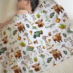 Cadeau de naissance personnalisé pour nouveau-né, bonnet de bonnet doux, chapeau de vache des Highlands, couverture en Minky avec nom