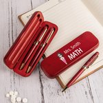 Penna a sfera in legno e astuccio personalizzati con nome e soggetto Cartoon Teacher, regalo di compleanno, apprezzamento e ritorno a scuola per l'insegnante.