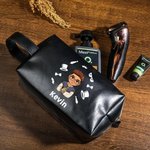 Trousse de Toilette en Cuir PU Personnalisée avec Design Élégant Dessin Animé et Nom Cadeau Anniversaire Fête des Pères pour Homme Papa