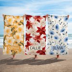 Personlig födelseblomma Snabbtorkande överdimensionerad mikrofiberstrandhandduk med namn Sommarresor Essentials Födelsedagspresent för familj Vänner