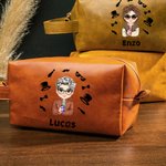 Trousse de Toilette en Cuir PU Personnalisée avec Design Élégant Dessin Animé et Nom Cadeau Anniversaire Fête des Pères pour Homme Papa