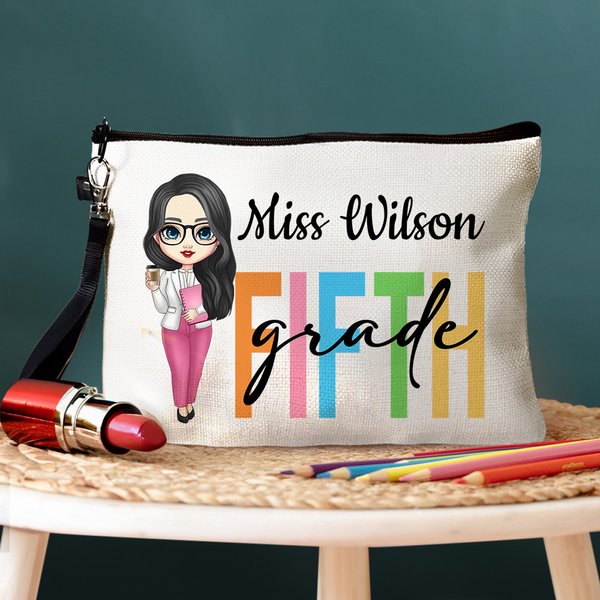Sac cosmétique personnalisé avec nom et dragonne pour la journée des enseignants Cadeau d'appréciation pour la journée des enseignants