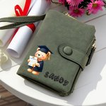 Personalized Graduation Bear 3D Bubble Name PU Leather Wallet with Card Slots and Wrist Strap Birthday Graduation Gift for Class of 2025 Graduates