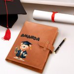 Personalised Cartoon Graduation Bear 3D Bubble Name A5 Leather Notebook Cover with Storage Pocket Birthday Graduation Gift for Class of 2025 Graduates