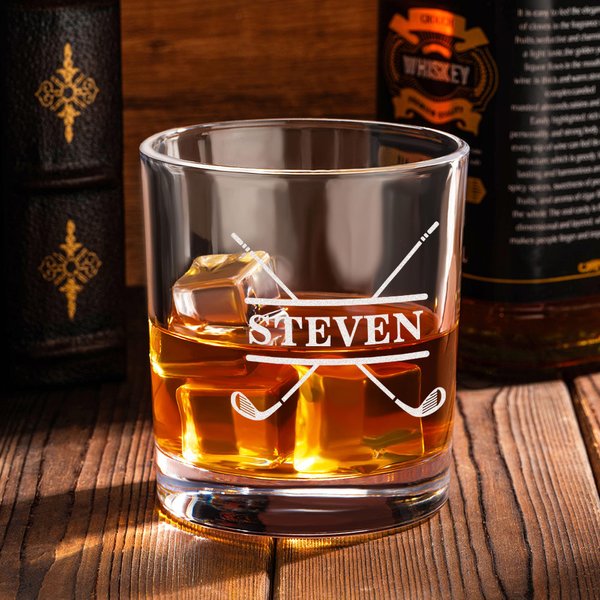 Personalizado grabado Golf Nombre Inicial Old Fashioned vasos de whisky a juego decantador de vidrio Cumpleaños Boda Aniversario de regalo para los hombres