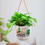 Personalized Know All the Dirt Floral Name Ceramic Planter Pot with Hole Drainage and Wooden Base Home Decor Mother's Day Gift for Mom Grandma