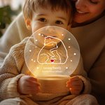 Personalisierte Herz Bär Familie Acryl LED-Nachtlicht mit hölzernen Basis und Text Home Decor Geburtstag Muttertag Vatertag Geschenk für Mama Papa Familie