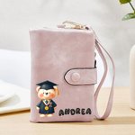 Personalized Graduation Bear 3D Bubble Name PU Leather Wallet with Card Slots and Wrist Strap Birthday Graduation Gift for Class of 2025 Graduates
