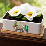 Personalized Know All the Dirt Floral Name Ceramic Planter Pot with Hole Drainage and Wooden Base Home Decor Mother's Day Gift for Mom Grandma