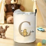 Personalized Classic Winnie the Pooh Initial Waterproof Laundry Storage Basket with Name and Handle Children's Day Birthday Gift for Kids