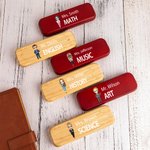 Penna a sfera in legno e astuccio personalizzati con nome e soggetto Cartoon Teacher, regalo di compleanno, apprezzamento e ritorno a scuola per l'insegnante.