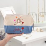 Personalisierte Mode Cartoon Figur Kosmetiktasche mit Namen Lippenabdruck Design Reise Urlaub Essentials Damen Geschenk zum Geburtstag