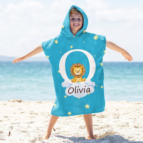 Gepersonaliseerde Oversized Strandlaken met Dierenkap voor Kinderen met Naam Initiaal Superabsorberend voor Reizen Zomervakantie Als Verjaardagscadeau