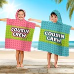 Personalized Pixelated Cousin Crew Hooded Beach Towel with Name Summer Vacation Travel Beach Party Accessory Birthday Gift for Kids
