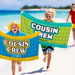 Personalized Pixel Style Cousin Crew Quick Dry Oversized Beach Towel with Name Summer Travel Essential Beach Party Gift for Family Kids